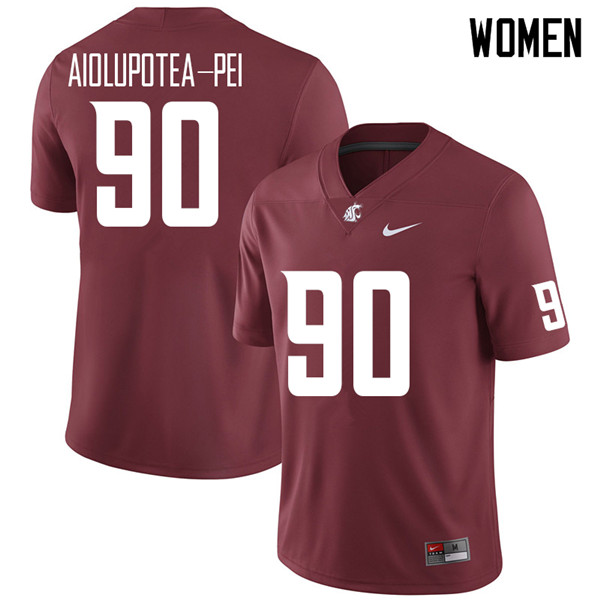 Women #90 Misiona Aiolupotea-Pei Washington State Cougars College Football Jerseys Sale-Crimson
